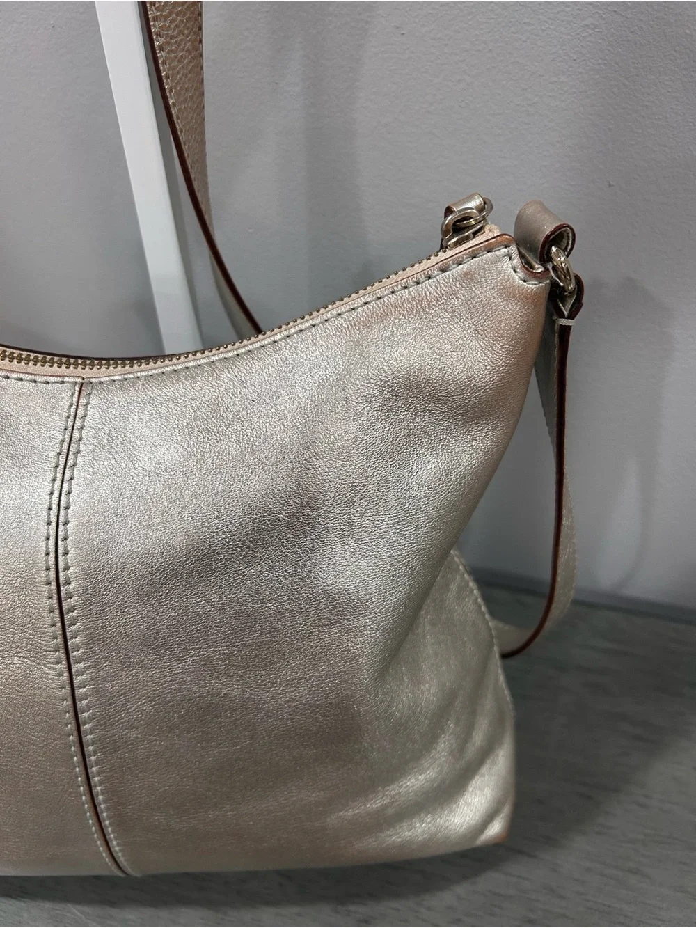 Kate Spade Metallic Silver/Champagne Leather Crossbody Bag